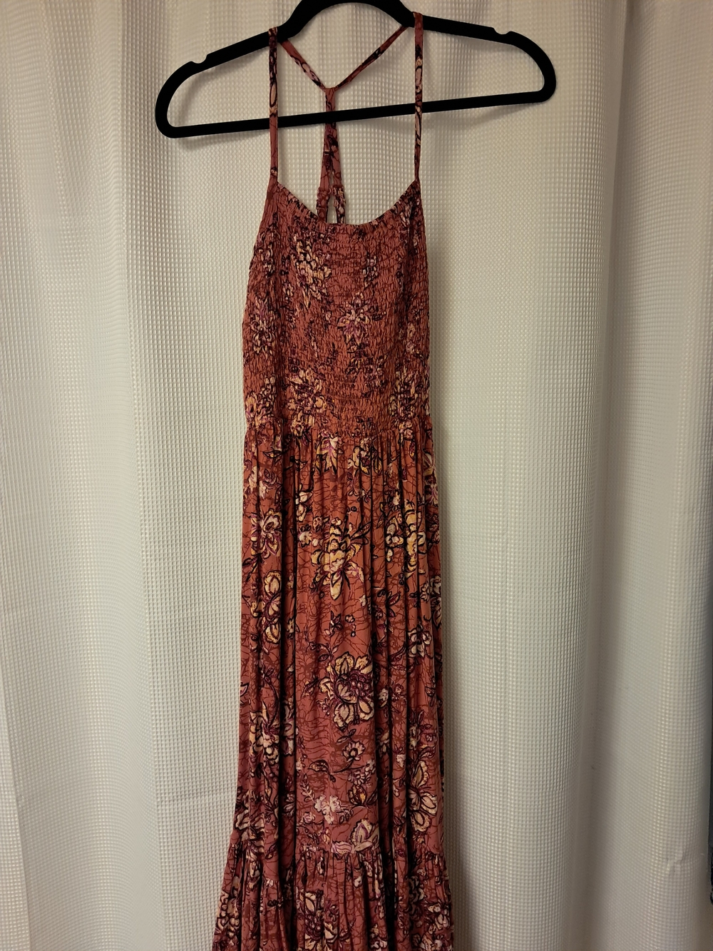 Maurices Rust Floral Maxi Dress with Smocked Top